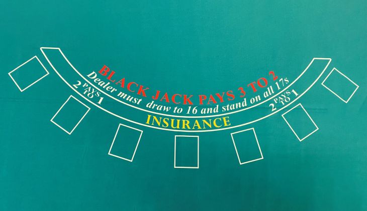 75 in x 62 in Backjack Layout, Blackjack Pays 3-2, Insurance Pays 2-1, Green (Synthetic Polyester) main image